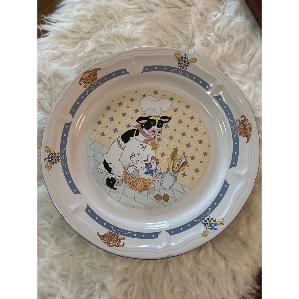 Newcor Stoneware Kitchen Kow Dinner Plate 10.75" Vintage 1994 Chef Cow 516